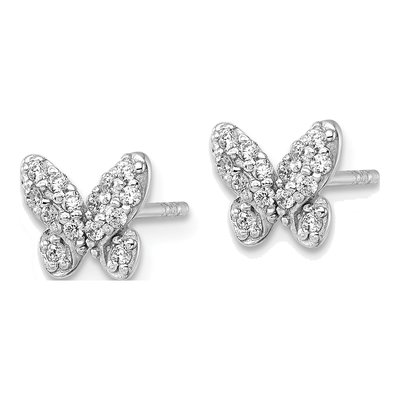 Sterling Silver CZ Butterfly Stud Earrings – view 3