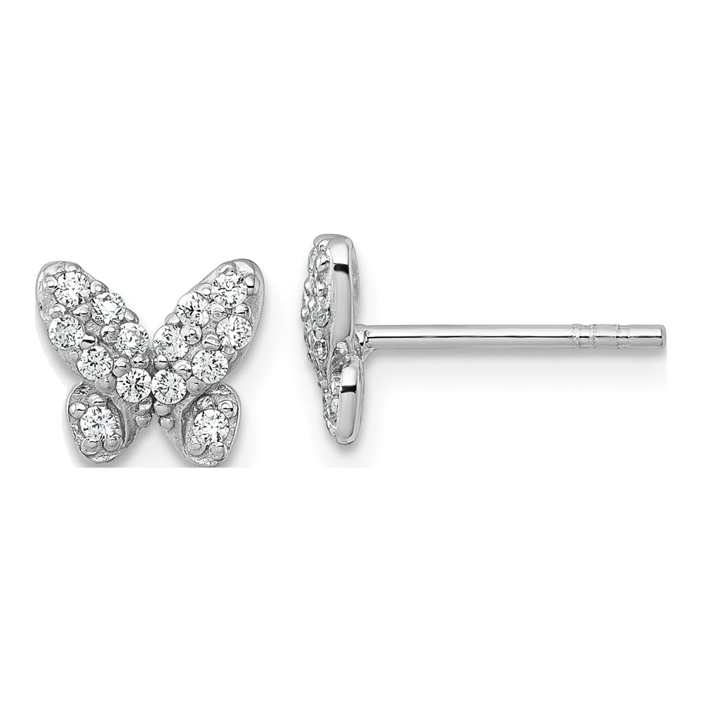 Sterling Silver Rhodium-Plated Polished Cz Butterfly Post Earrings