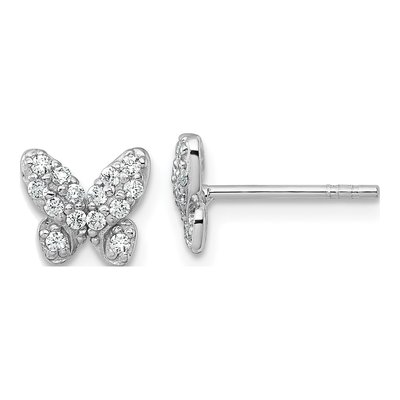 Sterling Silver CZ Butterfly Stud Earrings