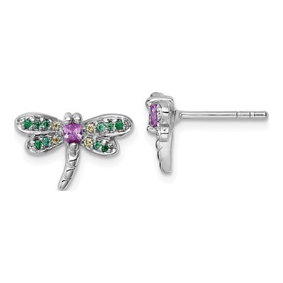 Sterling Silver CZ Dragonfly Stud Earrings