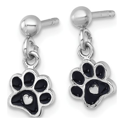 Sterling Silver Paw Print Heart Enamel Dangle Earrings – view 3