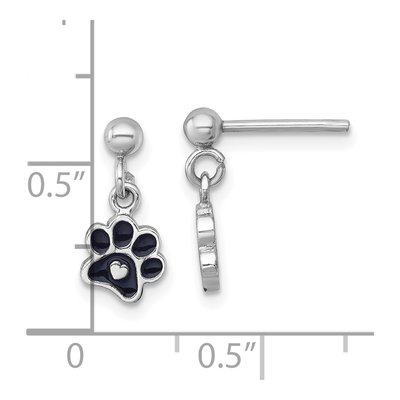 Sterling Silver Paw Print Heart Enamel Dangle Earrings – view 4