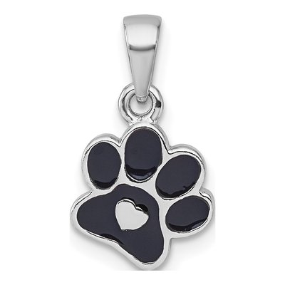 Sterling Silver Paw Print Heart Pendant