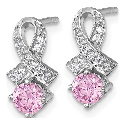 Sterling Silver CZ Awareness Ribbon Stud Earrings – view 3