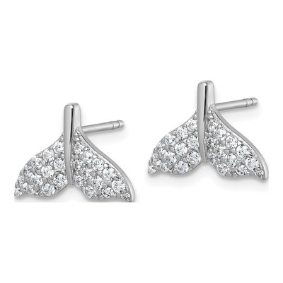 Sterling Silver Round CZ Whale Tail Stud Earrings – view 3