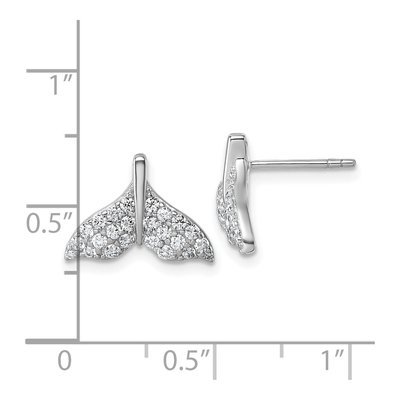Sterling Silver Round CZ Whale Tail Stud Earrings – view 4