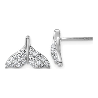 Sterling Silver Round CZ Whale Tail Stud Earrings