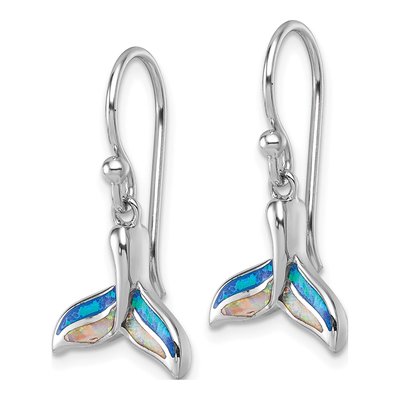 Sterling Silver Lab-Created Opal Whale Tail Dangle Earrings – view 3