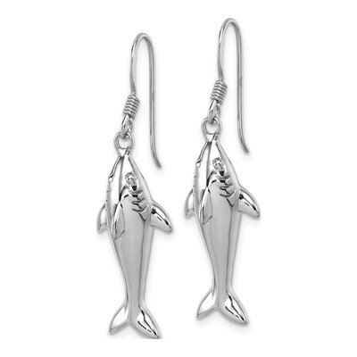 Sterling Silver Shark Dangle Earrings – view 3