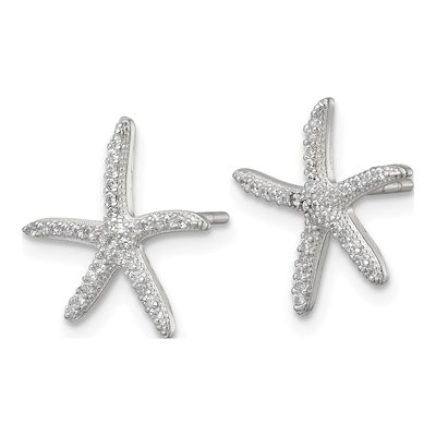 Sterling Silver Round CZ Starfish Stud Earrings – view 3