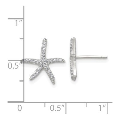 Sterling Silver Round CZ Starfish Stud Earrings – view 4