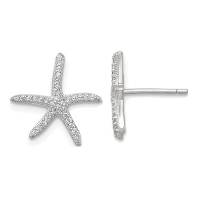 Sterling Silver Round CZ Starfish Stud Earrings