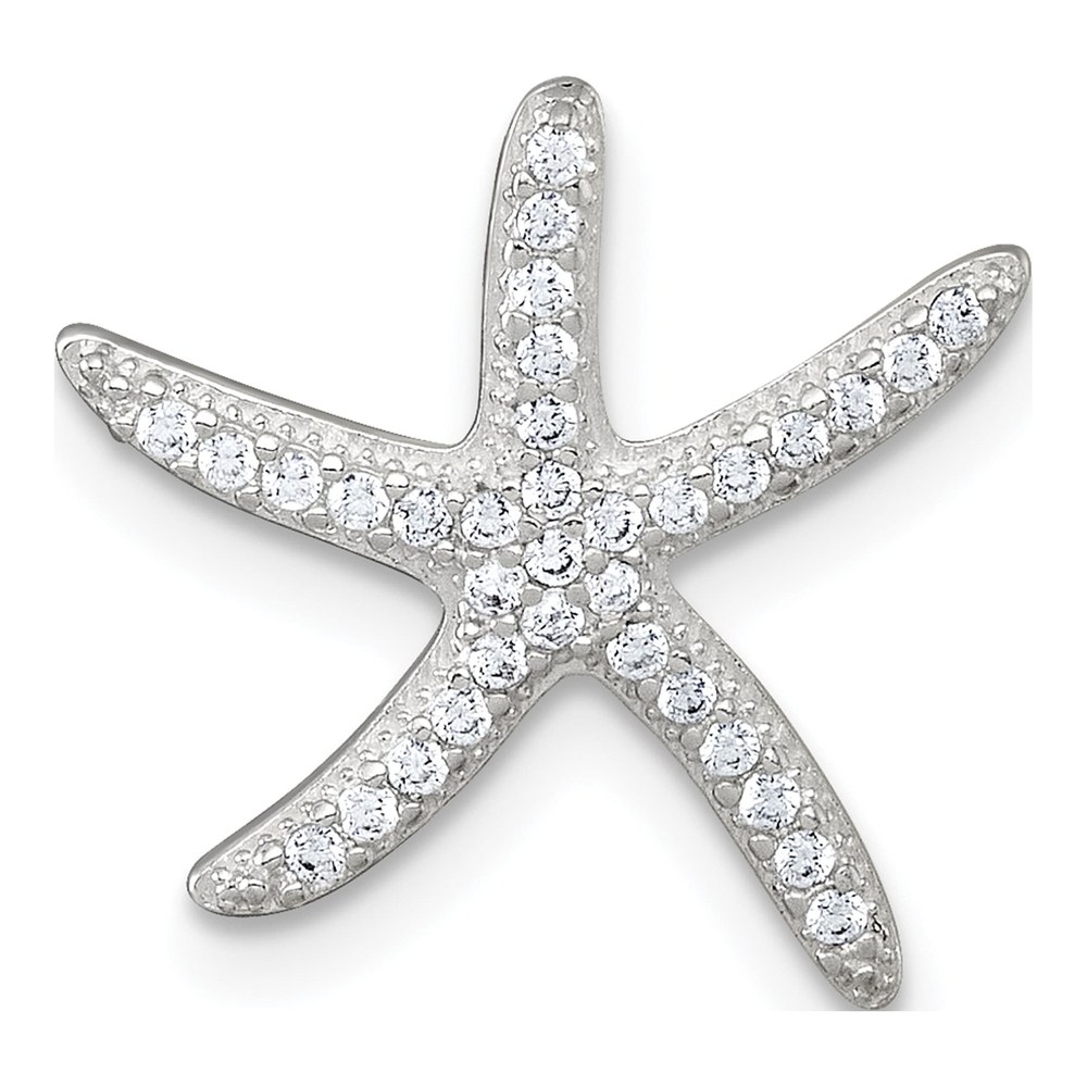 Sterling Silver Polished Cz Starfish Chain Slide Pendant