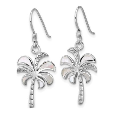 Sterling Silver Mother of Pearl Palm Tree Dangle Earrings – view 2
