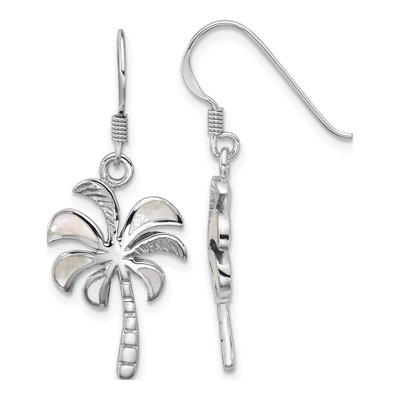 Sterling Silver Mother of Pearl Palm Tree Dangle Earrings