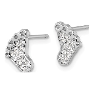 Sterling Silver Round CZ Footprints Stud Earrings – view 3
