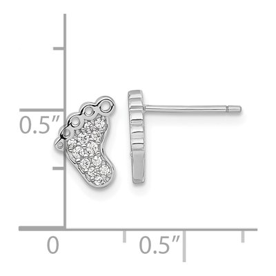 Sterling Silver Round CZ Footprints Stud Earrings – view 4