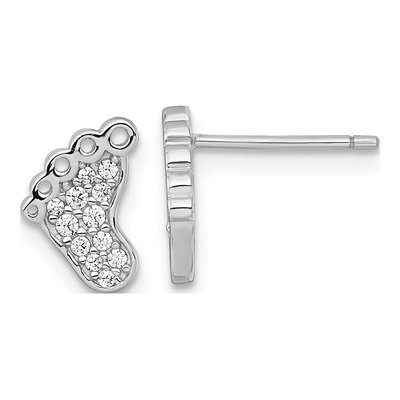 Sterling Silver Round CZ Footprints Stud Earrings
