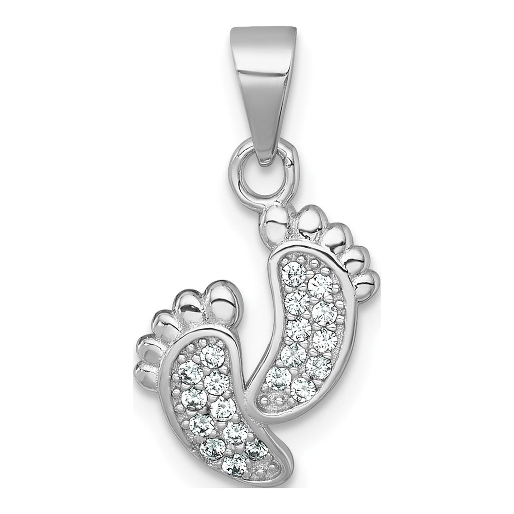 Sterling Silver Rhodium-Plated Polished Cz Footprints Pendant