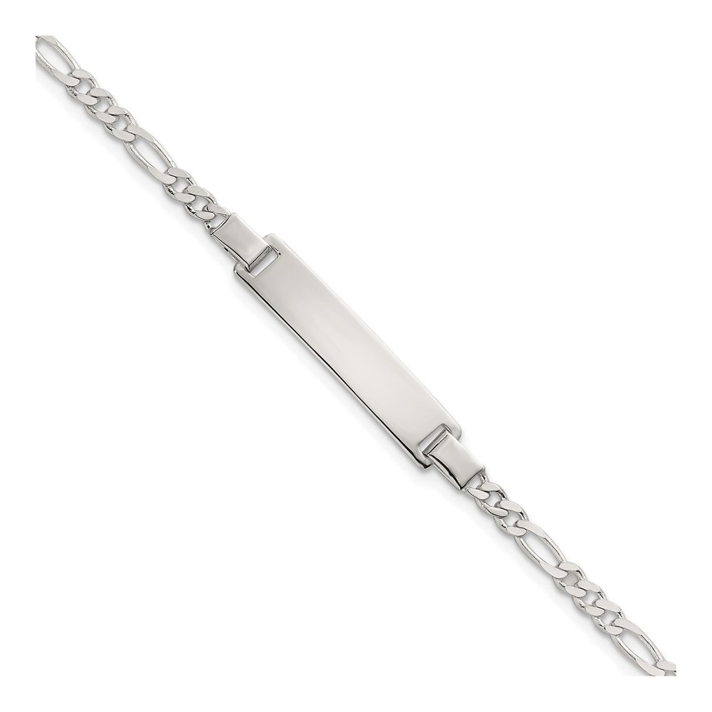 Sterling Silver Polished Figaro Link Childrens 6 Inch Id Bracelet with Spring Ring Clasp