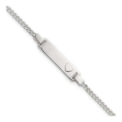 Sterling Silver Kids' Heart ID Curb Bracelet