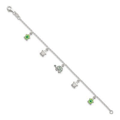 Sterling Silver Kids' Green Enamel Turtle Bracelet – view 3