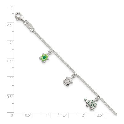 Sterling Silver Kids' Green Enamel Turtle Bracelet – view 6