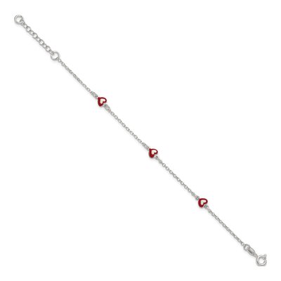 Sterling Silver Kids' Red Enamel Heart Bracelet – view 2