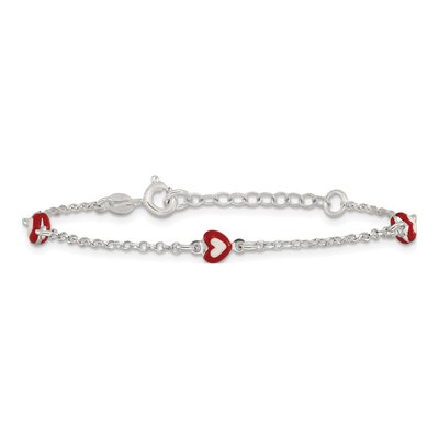 Sterling Silver Kids' Red Enamel Heart Bracelet – view 3