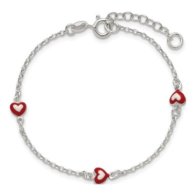 Sterling Silver Kids' Red Enamel Heart Bracelet – view 4