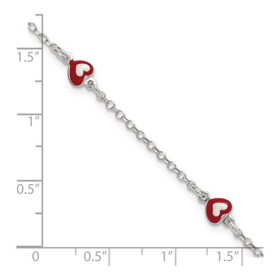 Sterling Silver Kids' Red Enamel Heart Bracelet – view 5