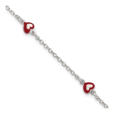 Sterling Silver Kids' Red Enamel Heart Bracelet