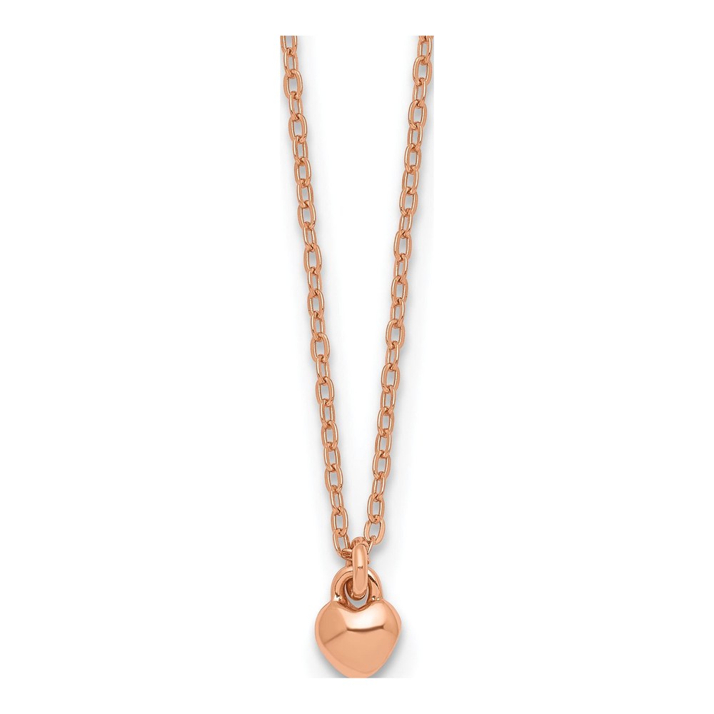 Sterling Silver Rose-Tone Polished Heart Childrens 14 Inch Necklace with Spring Ring Clasp