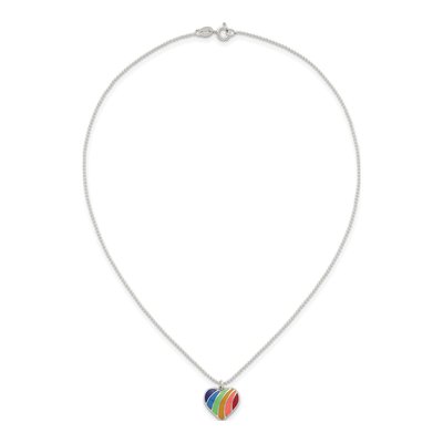 Sterling Silver Girls' Rainbow Enamel Heart Pendant Necklace – view 5