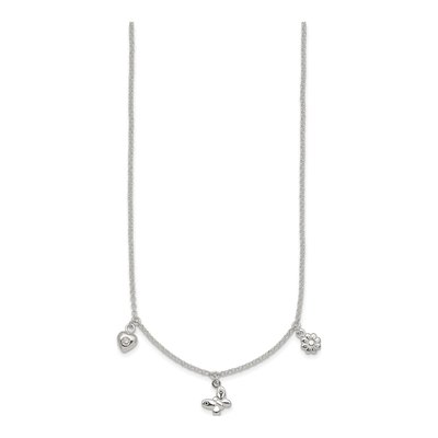 Sterling Silver CZ Girls' Heart Flower Butterfly Pendant Necklace – view 3
