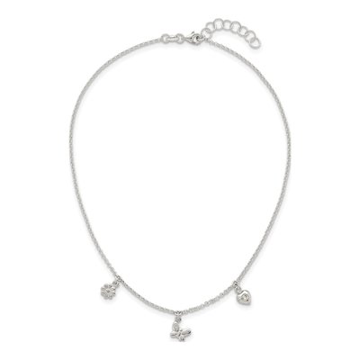 Sterling Silver CZ Girls' Heart Flower Butterfly Pendant Necklace – view 5