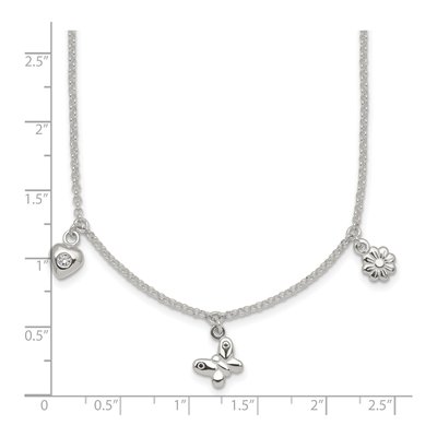Sterling Silver CZ Girls' Heart Flower Butterfly Pendant Necklace – view 6