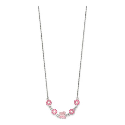 Sterling Silver Girls' Pink Enamel Flower Pendant Necklace – view 3