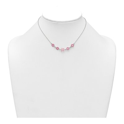 Sterling Silver Girls' Pink Enamel Flower Pendant Necklace – view 4