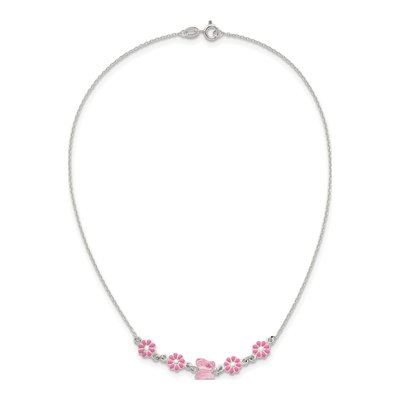 Sterling Silver Girls' Pink Enamel Flower Pendant Necklace – view 5