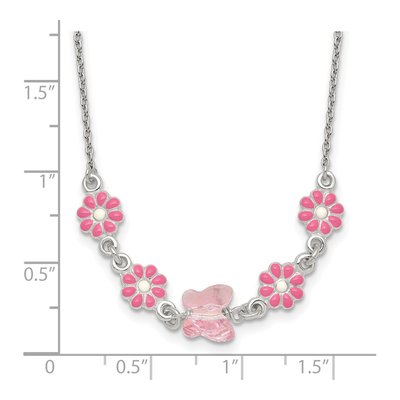 Sterling Silver Girls' Pink Enamel Flower Pendant Necklace – view 6
