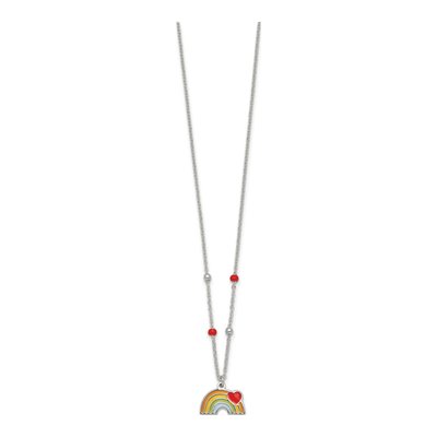 Sterling Silver Girl's Enamel Heart Rainbow Pendant Necklace – view 3