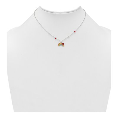 Sterling Silver Girl's Enamel Heart Rainbow Pendant Necklace – view 4