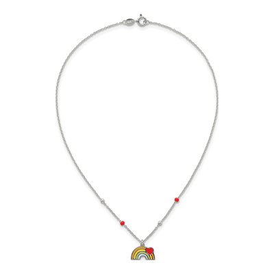 Sterling Silver Girl's Enamel Heart Rainbow Pendant Necklace – view 5