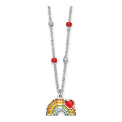 Sterling Silver Girl's Enamel Heart Rainbow Pendant Necklace