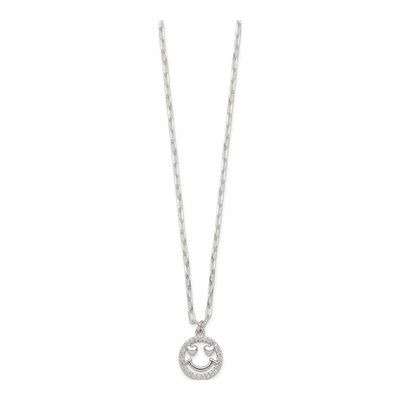 Sterling Silver CZ Girls' Smiley Face Pendant Necklace – view 3