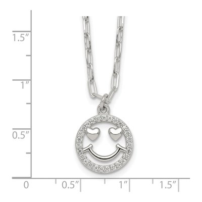 Sterling Silver CZ Girls' Smiley Face Pendant Necklace – view 6