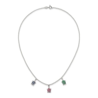Sterling Silver Crystal Girls' Turtle Pendant Necklace – view 5