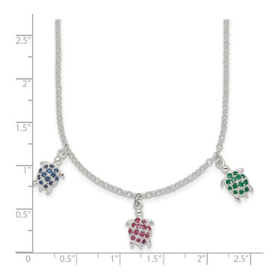 Sterling Silver Crystal Girls' Turtle Pendant Necklace – view 6