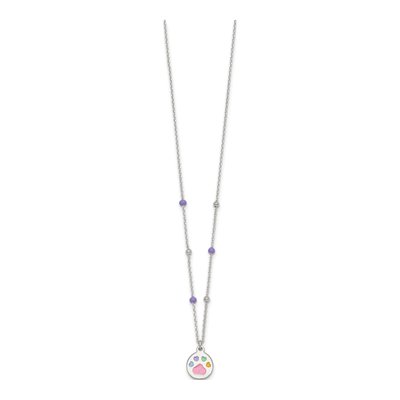 Sterling Silver Girls' Enamel Heart Pawprint Pendant Necklace – view 3